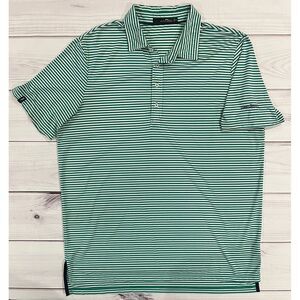 RLX Ralph Lauren Men's Polo Shirt Green and White Striped (XL) (92% Polyester)